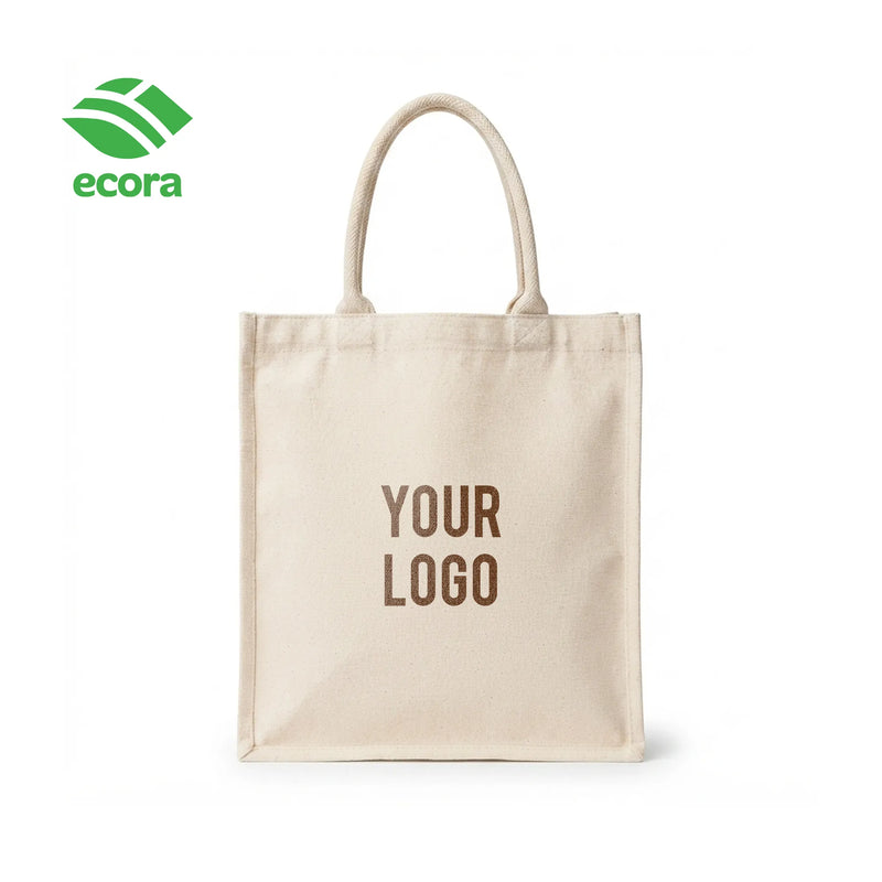 Ethorix tote shown loaded with a boxed gift set to demonstrate base depth