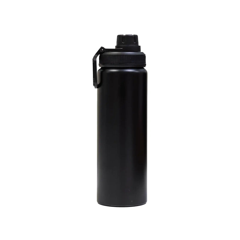 Reusable aluminium sports bottle with handle, 800 ml capacity, black and white color options for corporate gifting.