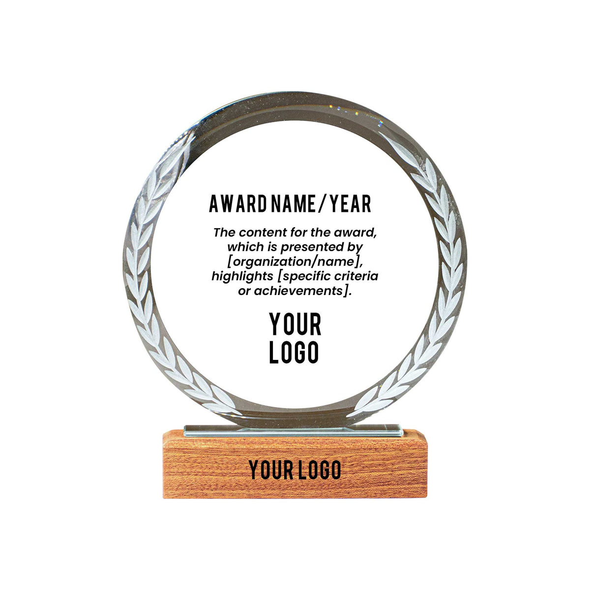 Round Crystal Trophy With Wooden Base