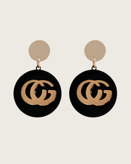 Rose gold stainless steel Luxury Brand Earrings for women, Black and Tan, Resin, Disc Shape Kaaf Creations