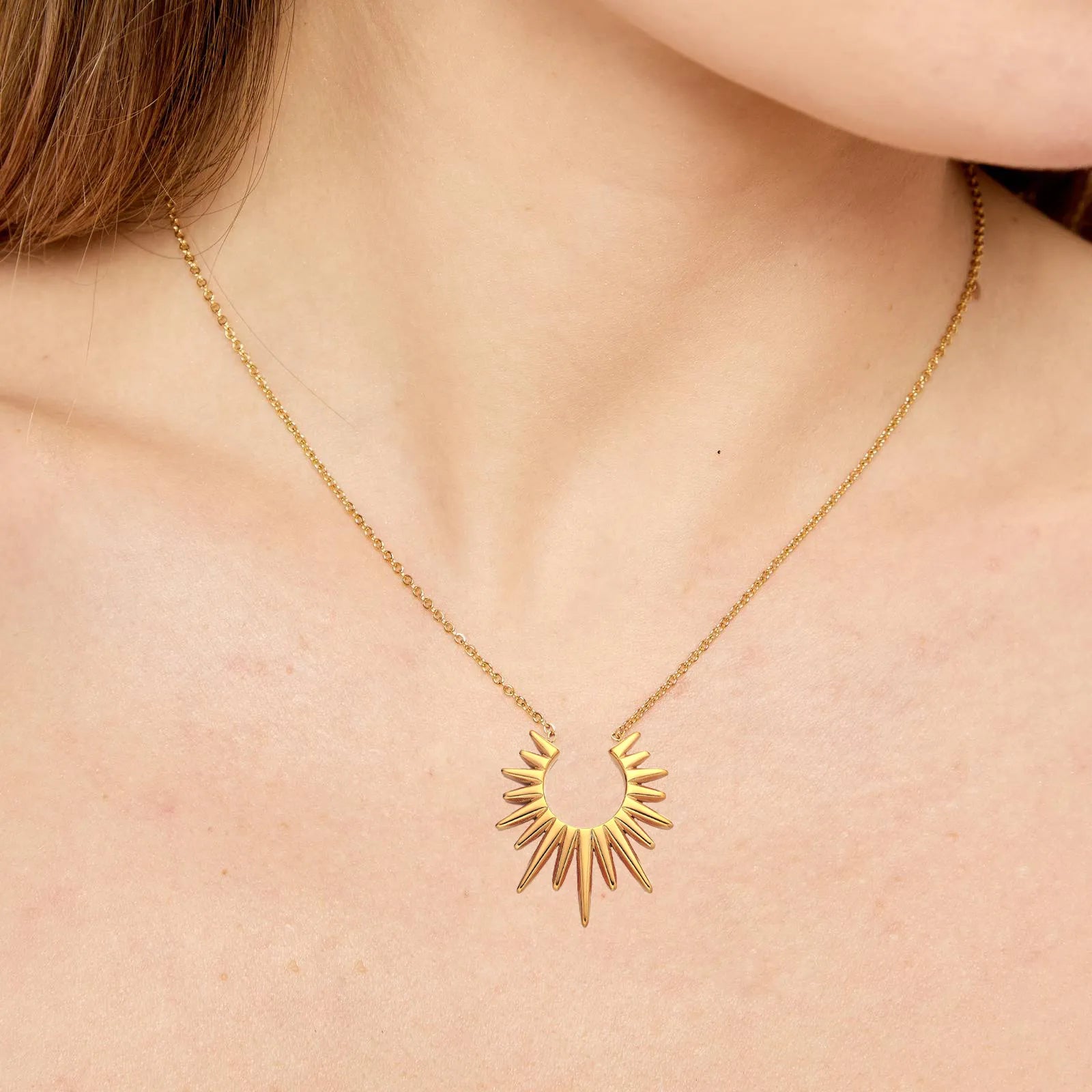 18k gold plated Sunburst Statement Necklace, Geometric Design, 41