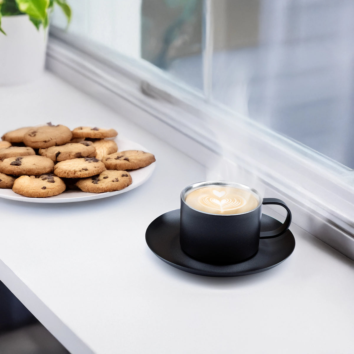 Black Coated Stainless Steel Cup & Saucer Set – 80ml
