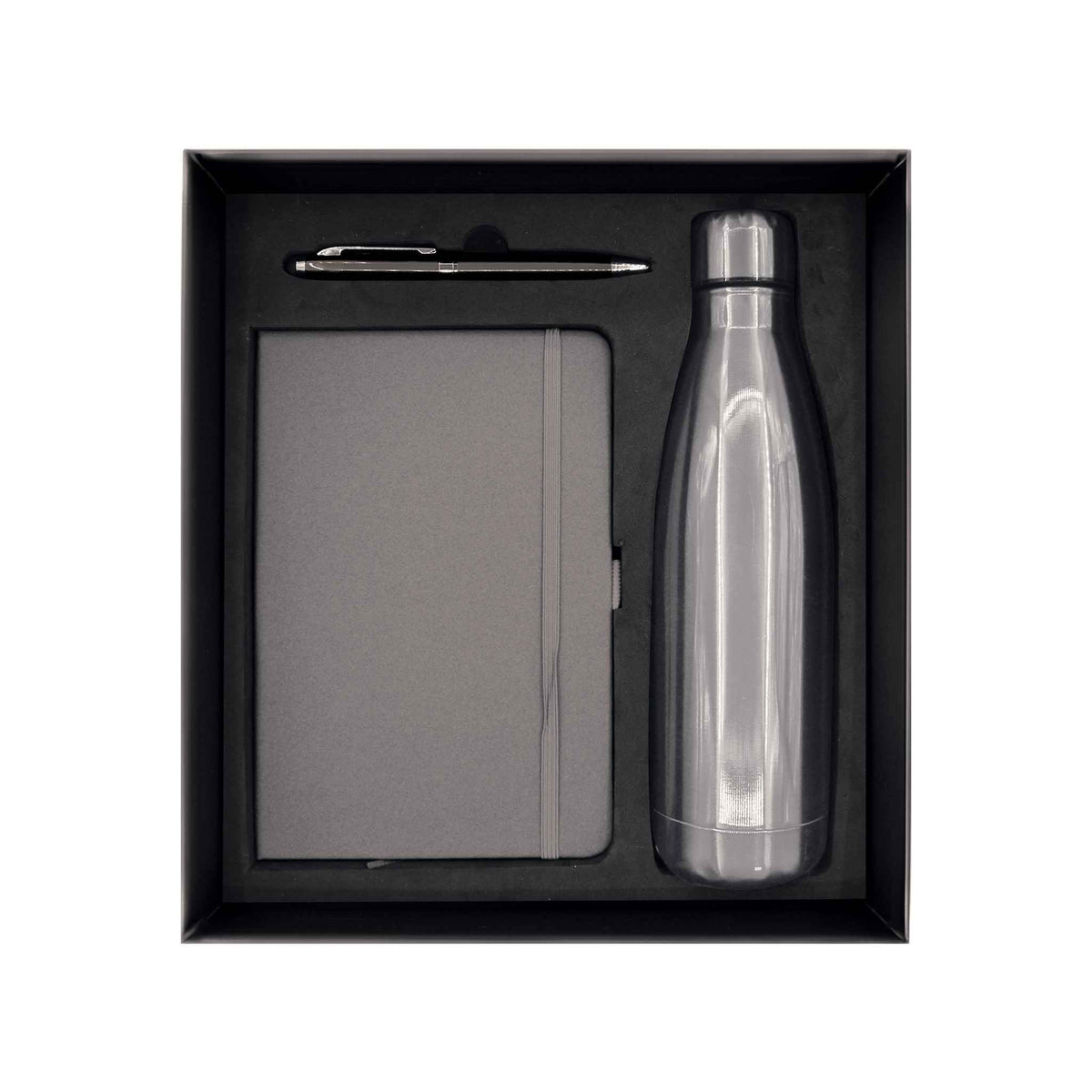 Promotional Giftset with Gray Notebook pen and Bottle