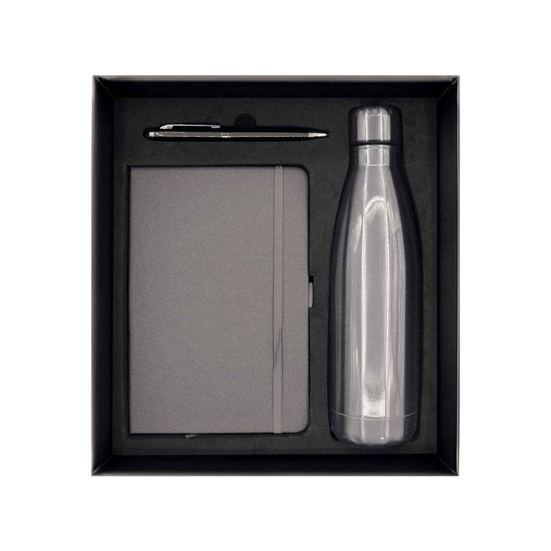 Promotional Giftset with Gray Notebook pen and Bottle