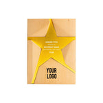 Wooden Trophy With Metal Star Gold