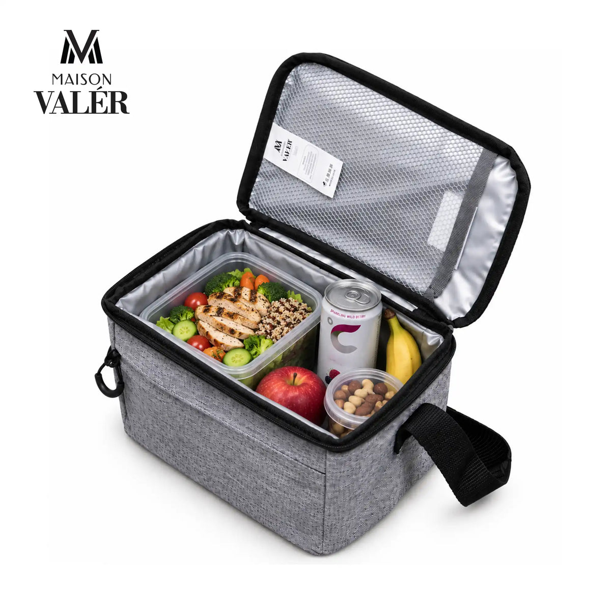 Maison Valér Carvo insulated lunch cooler bag in heather grey, front view