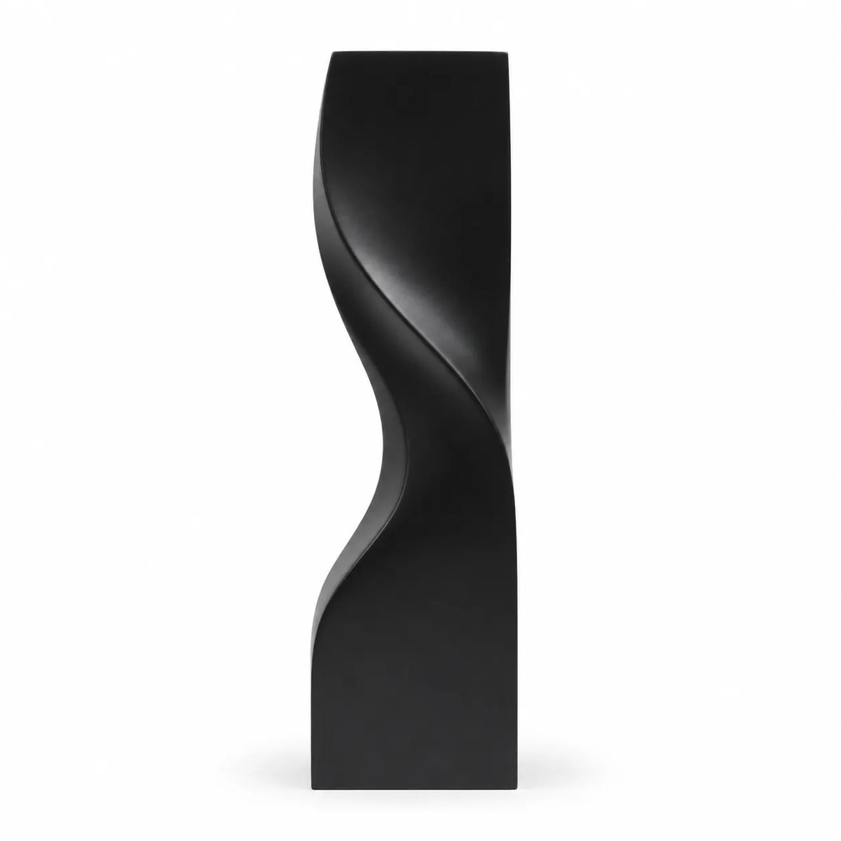 Matte black twisted crystal award, tall sculptural column shape