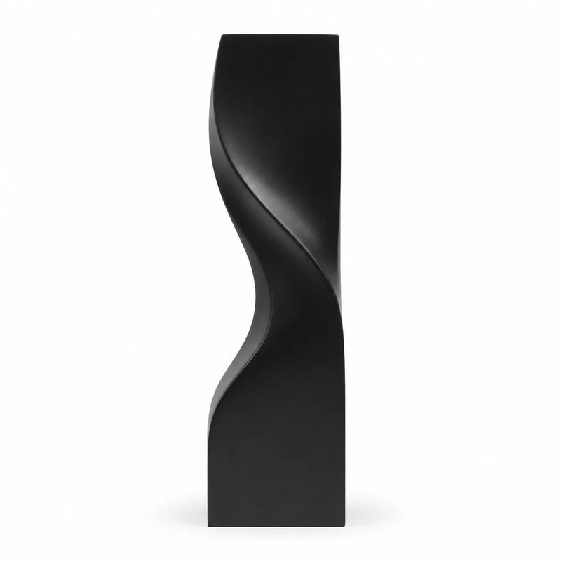 Matte black twisted crystal award, tall sculptural column shape