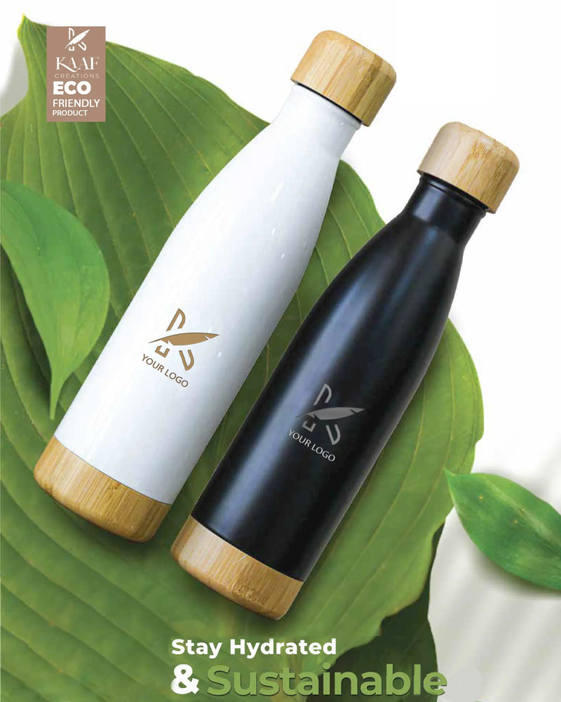 Premium Insulated Bottle with Bamboo Lid and Base - 500ml | Custom Engraving Available Kaaf Creations