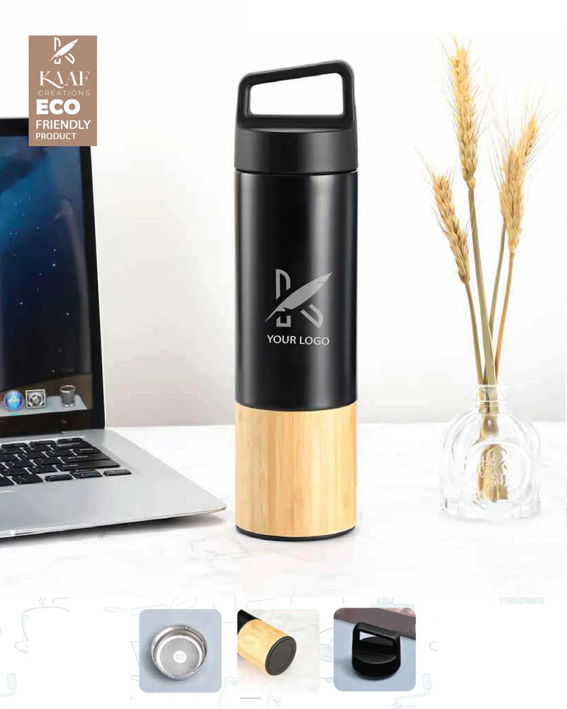 Matte Flask with Bamboo Design – 530ml | Engraving & UV Printing Available Kaaf Creations