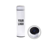 White digital temperature display bottle 500ml – front view with blank branding area