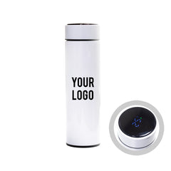 White digital temperature display bottle 500ml – front view with blank branding area