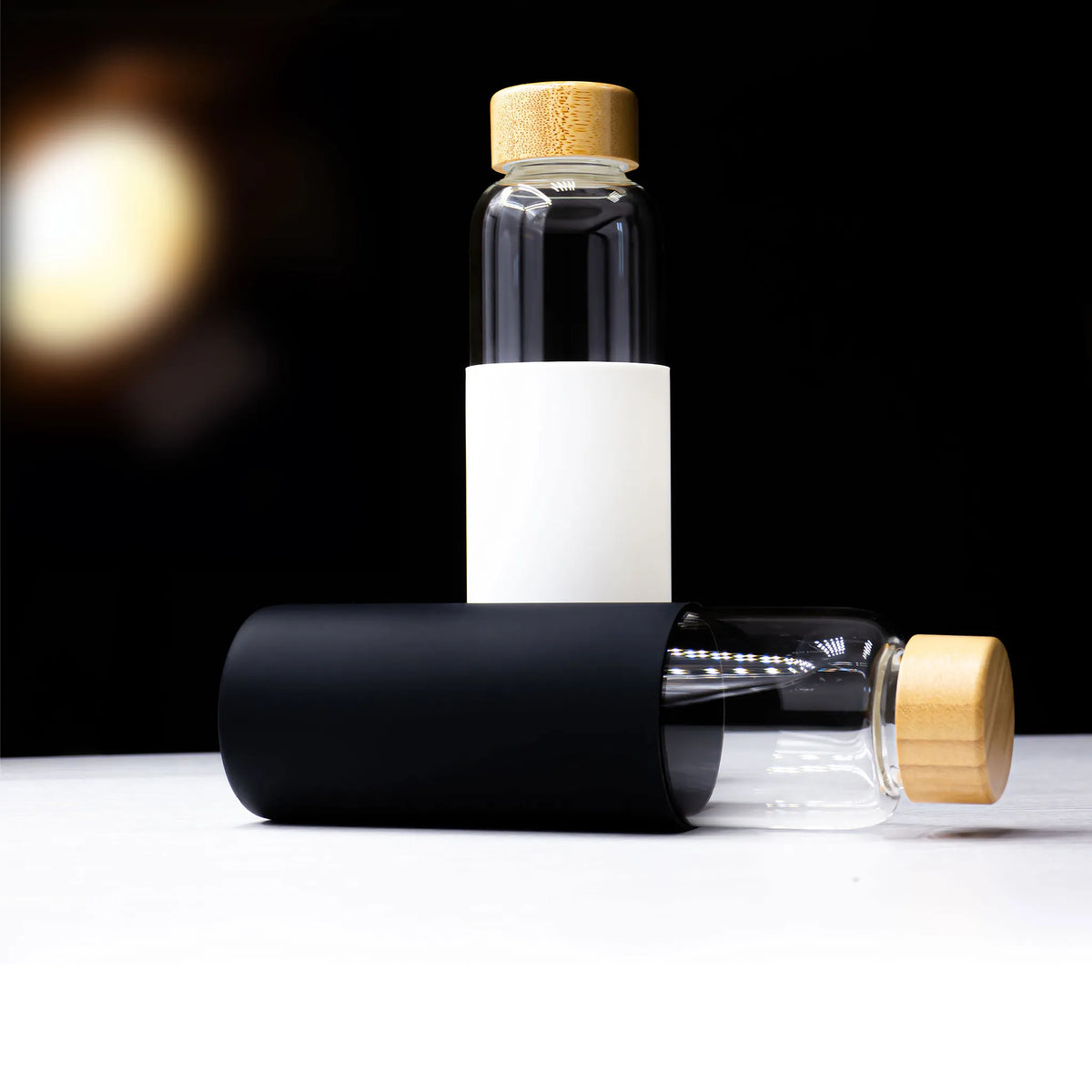 Bamboo Lid Glass Bottle With Silicon Case BK