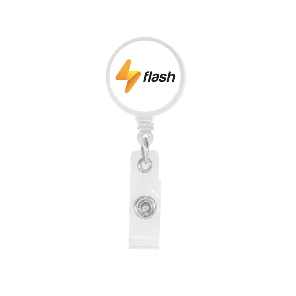 Plastic badge reel with big round surface White