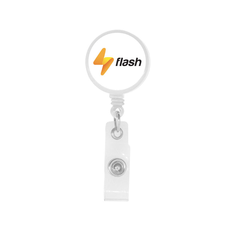 Plastic badge reel with big round surface White