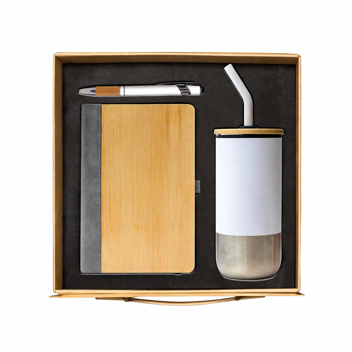 BambooWhite eco corporate gift set grey notebook white tumbler stylus pen UAE