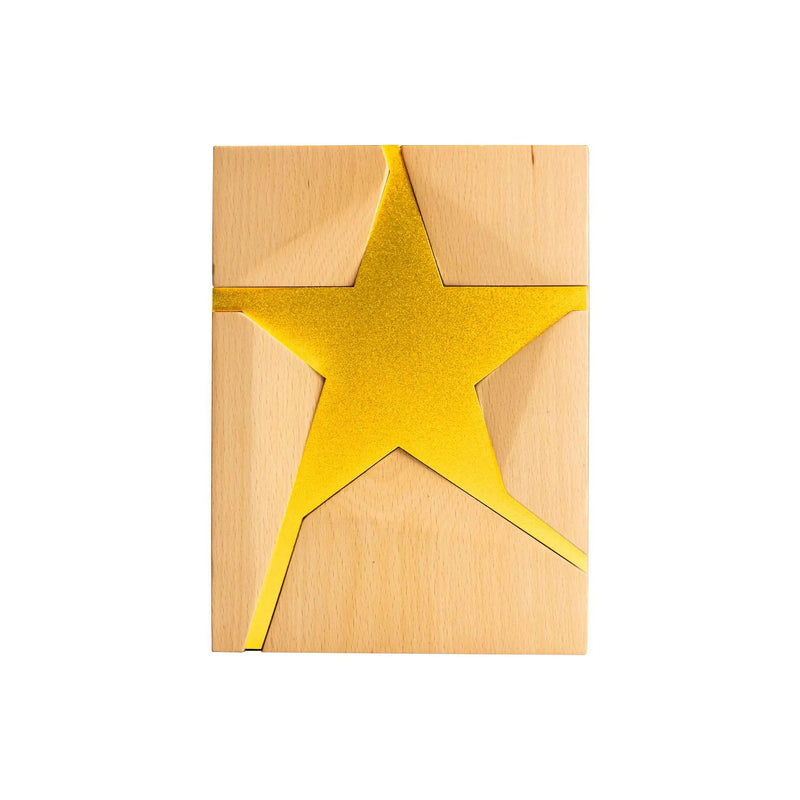 Wooden Trophy With Metal Star Gold