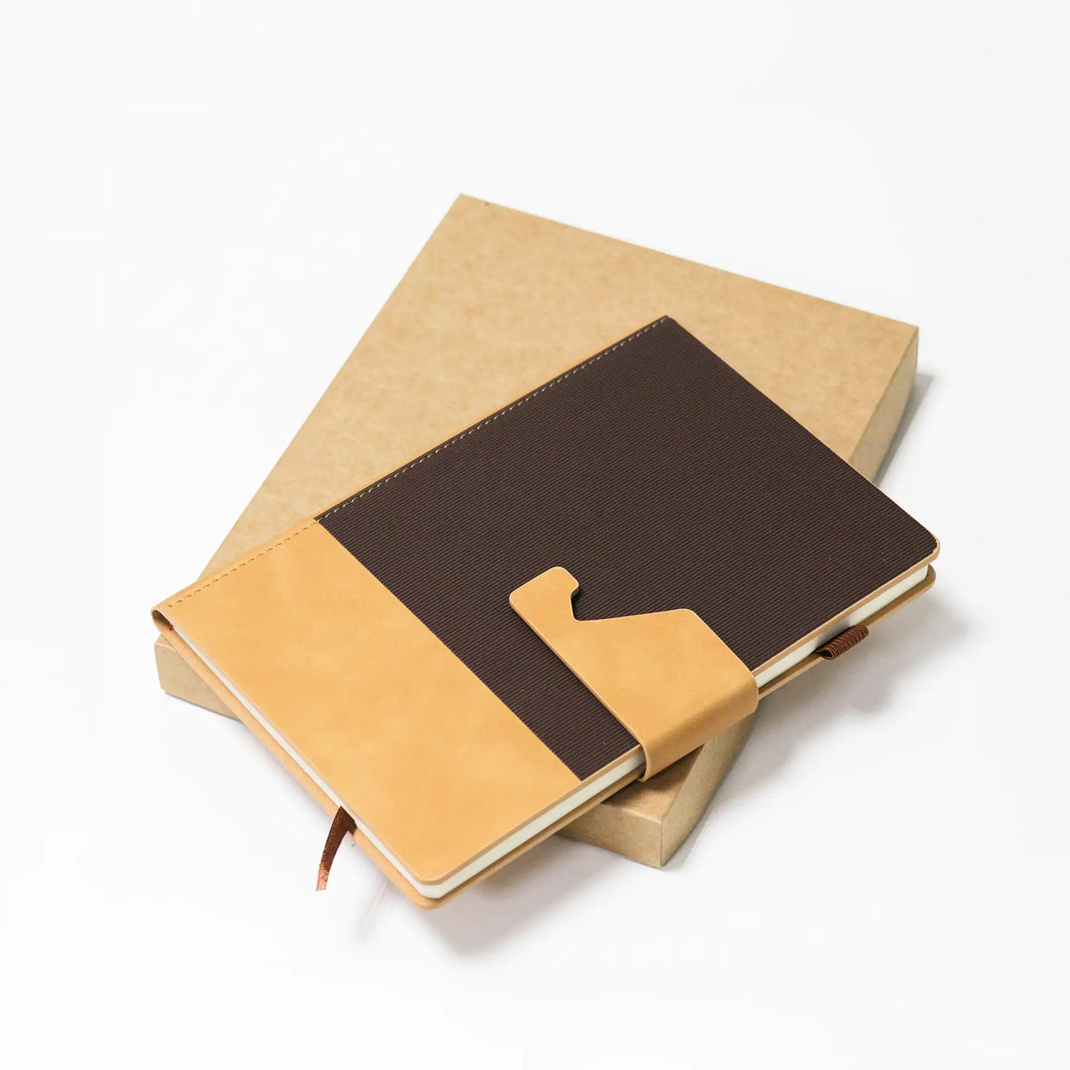 Dual Tone A5 Notebook with Detachable Mobile Stand Brown