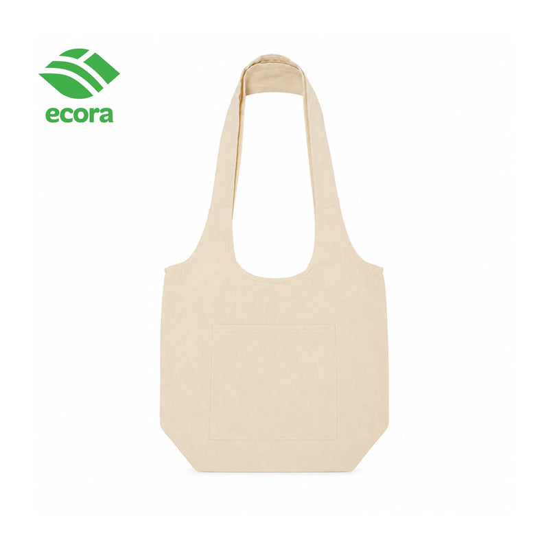 Toto canvas shoulder tote in natural with a large printed logo on the front panel