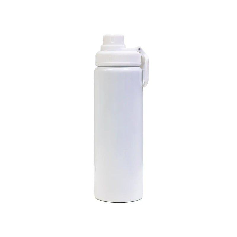 Reusable aluminium sports bottle with handle, 800 ml capacity, black and white color options for corporate gifting.