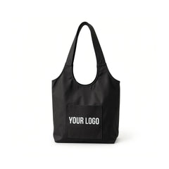 Toto canvas shoulder tote in natural with a large printed logo on the front panel