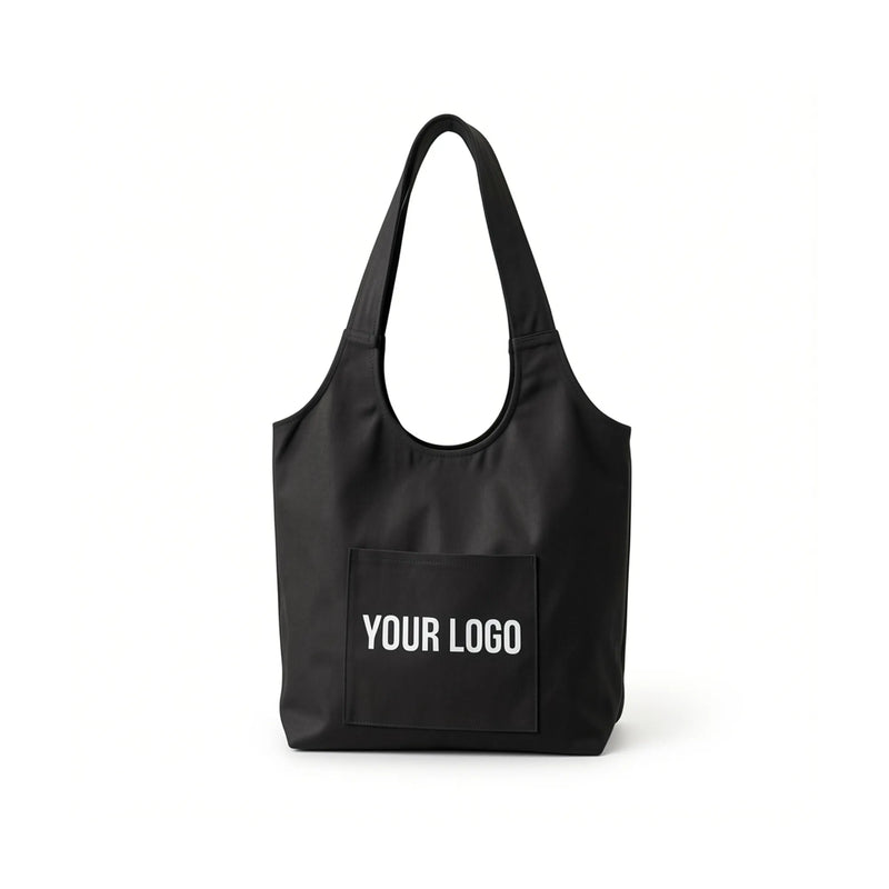Toto canvas shoulder tote in natural with a large printed logo on the front panel