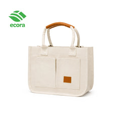 Canvo laminated canvas tote with a sample corporate logo printed on the front panel