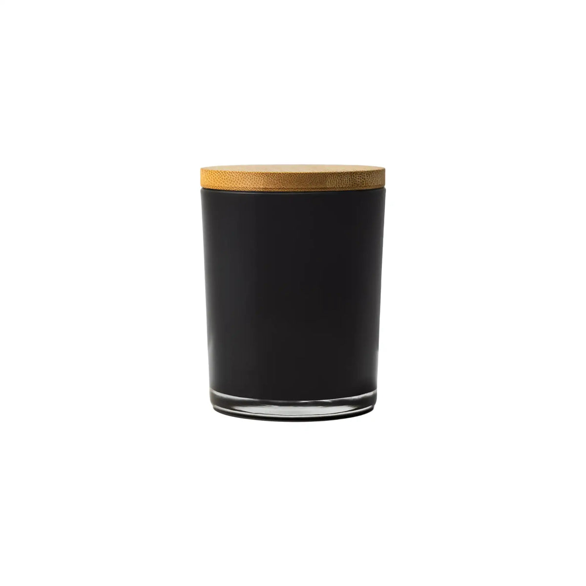 Frosted glass scented candles with bamboo lids in white and black, featuring customizable logo branding.