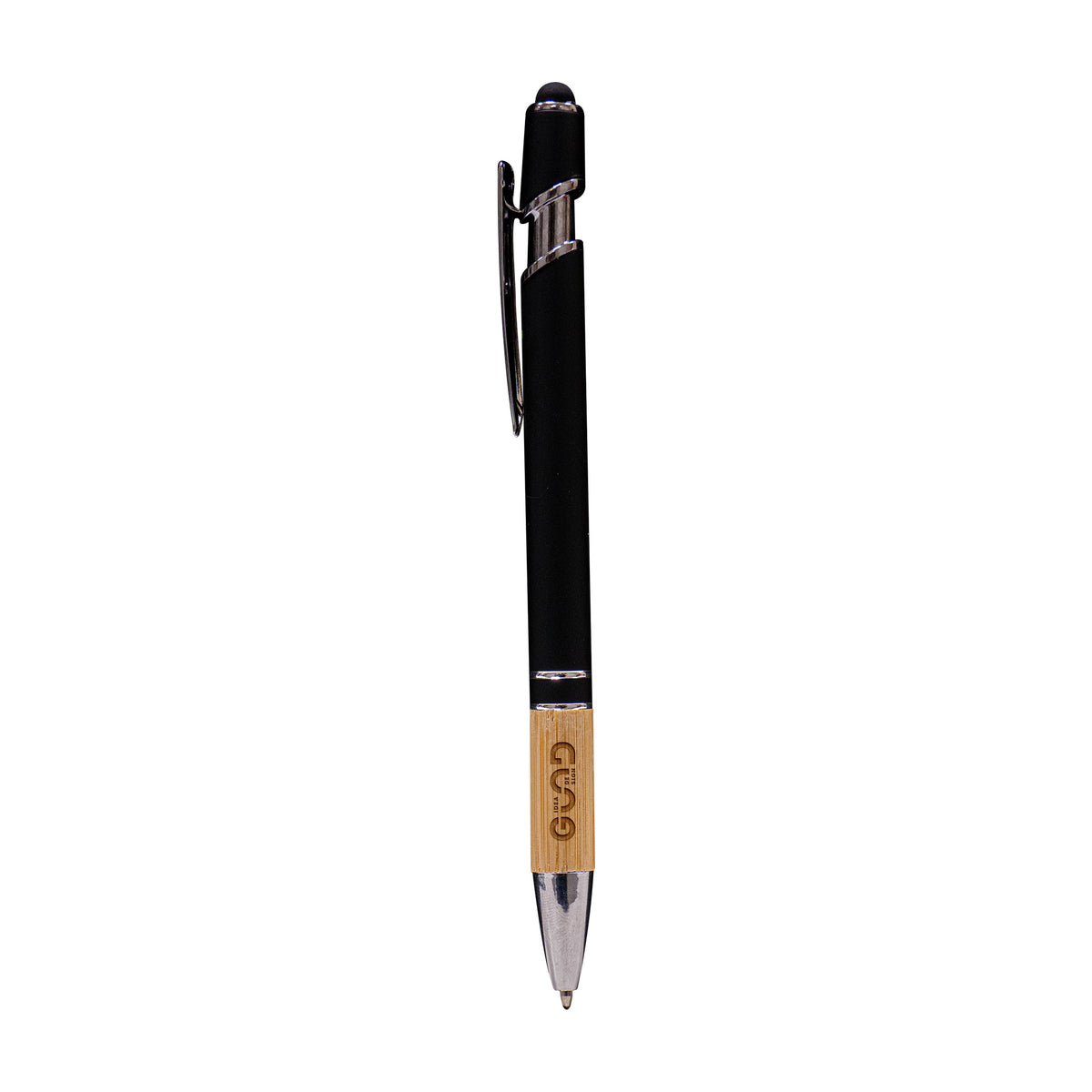 Metal Pen With Stylus and Bamboo Grip Black
