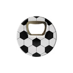 Football shaped bottle opener – 11425 with fridge magnet and customizable white surface
