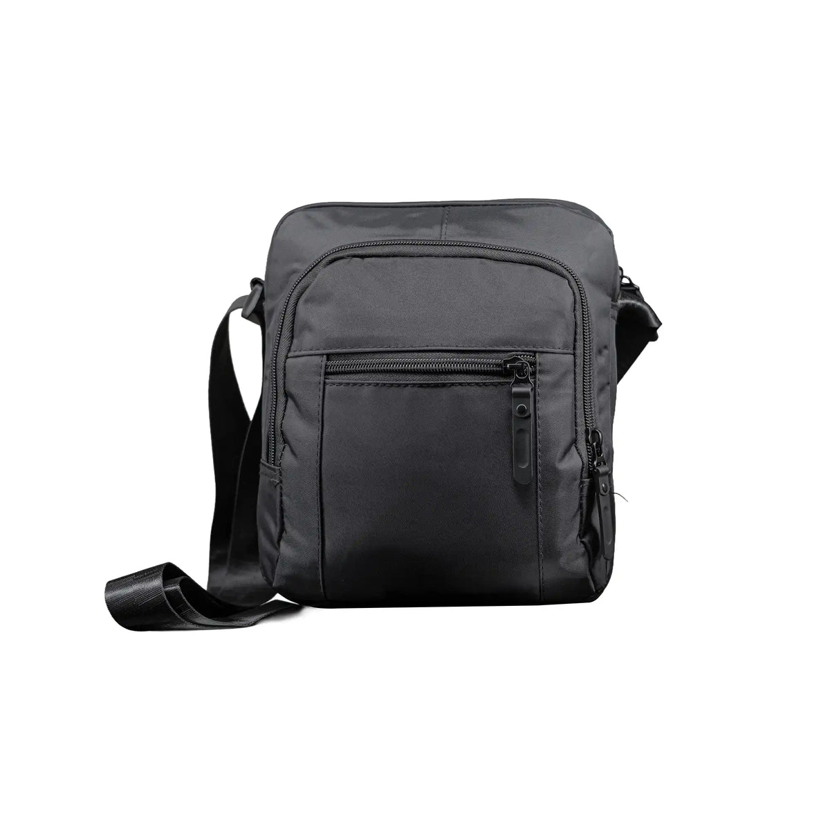 Premium black sling bag with adjustable strap and multi-compartment travel design
