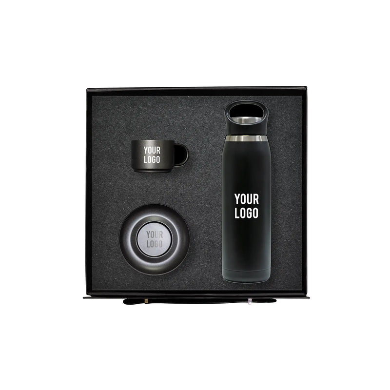 Urban Steel Duo black cup saucer stainless bottle corporate gift UAE
