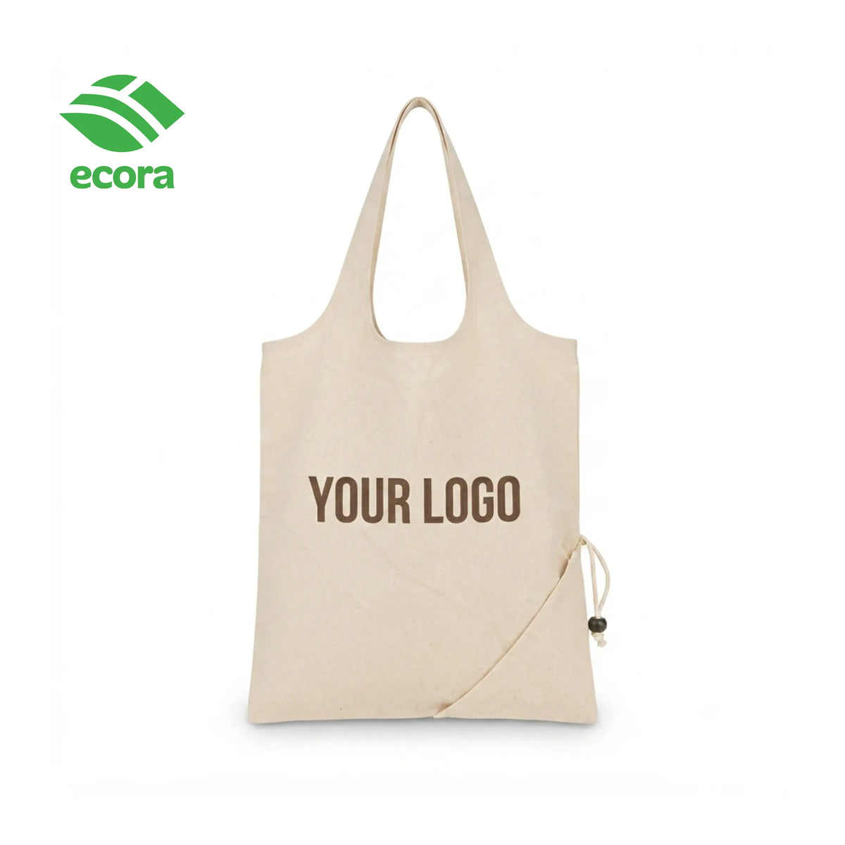 Folva foldable canvas shopping bag opened to full size with the front logo area visible