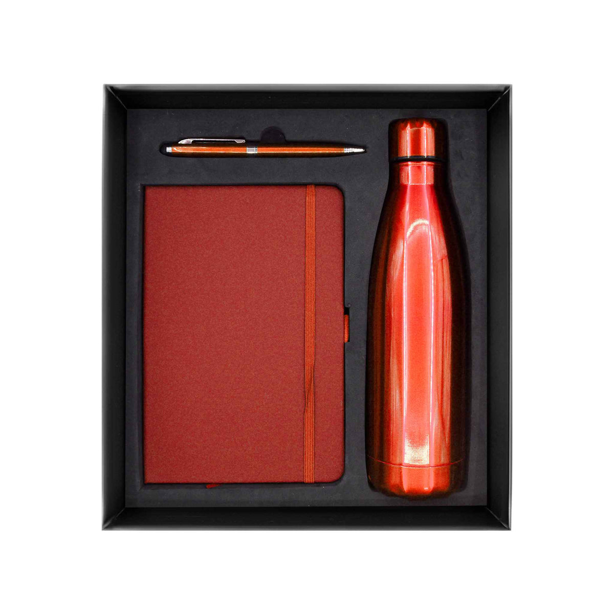Promotional Giftset with Red Notebook pen and Bottle