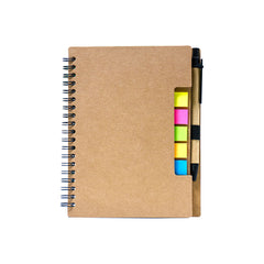 A5 notebook with a pen and sticky notes