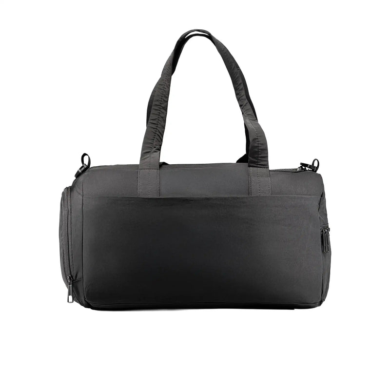 Black executive duffle bag with shoulder strap and spacious compartments for travel