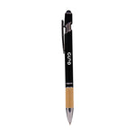 Metal Pen With Stylus and Bamboo Grip Black