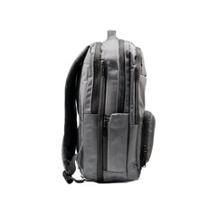 Gray executive laptop backpack with USB charging port and multiple compartments