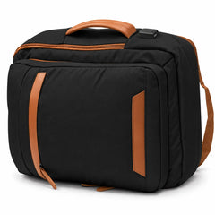 Back of the black Voxtra backpack showing padded straps and breathable mesh panel