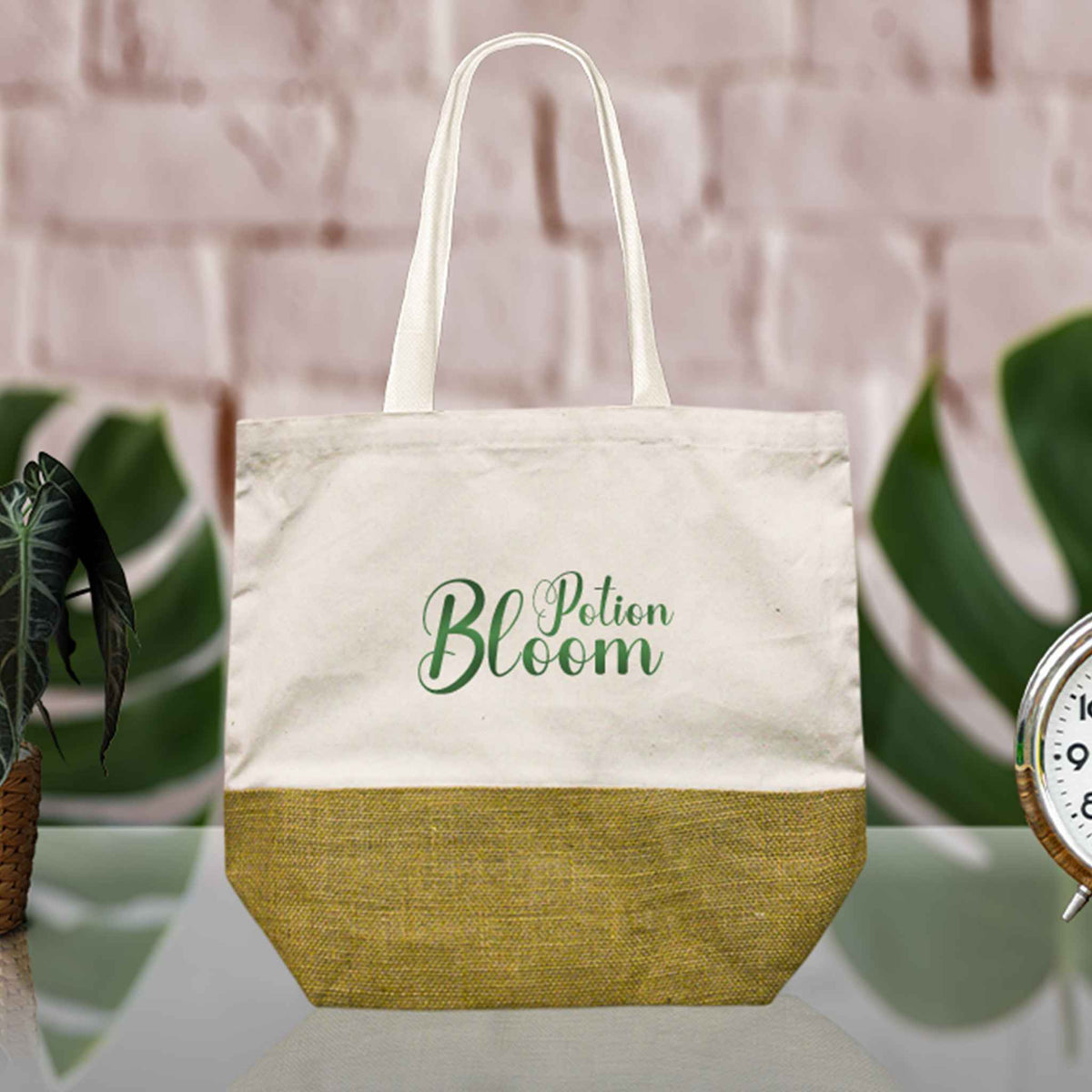Cotton Tote Bag With Jute Base