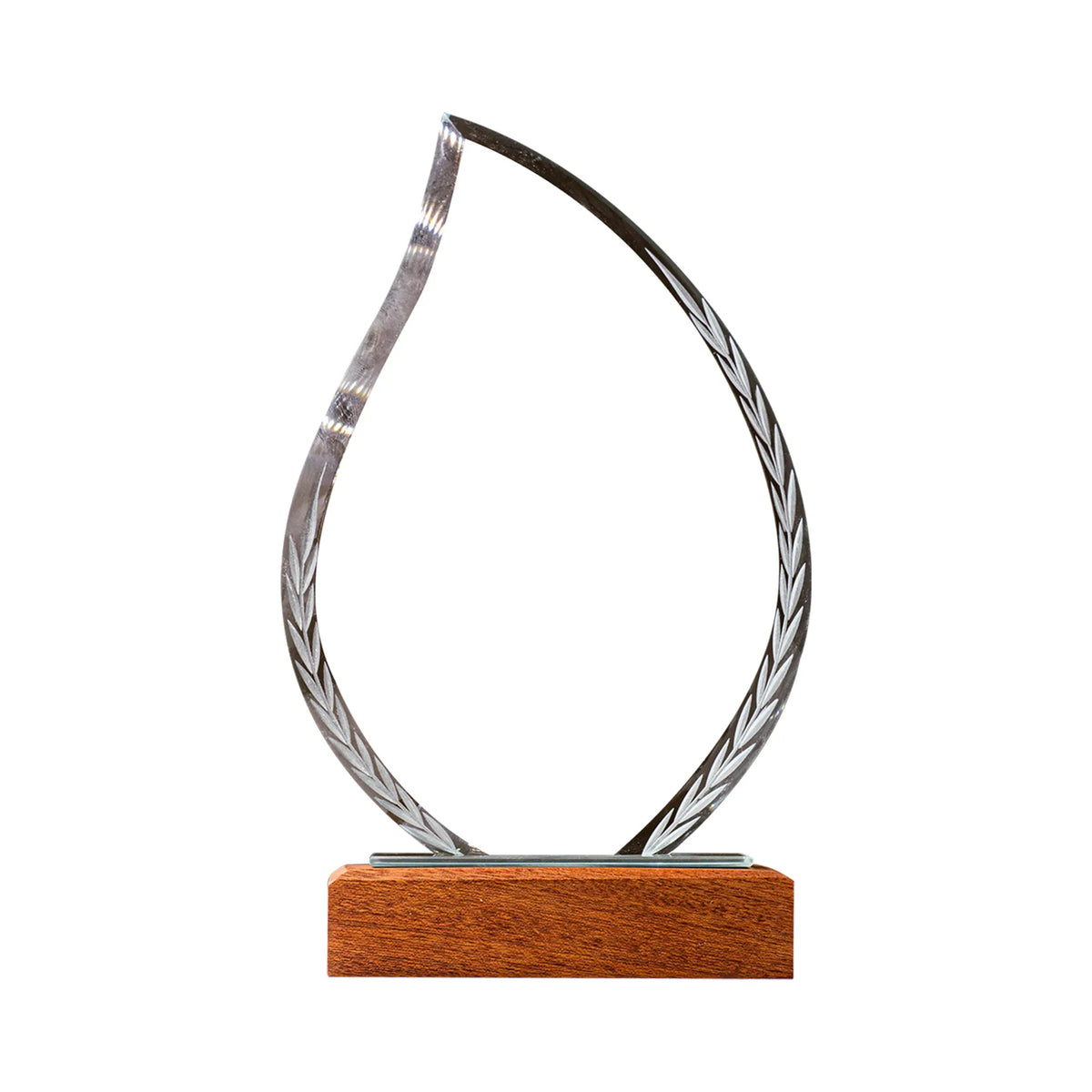 Leaf Shaped Crystal Trophy With Wooden Base