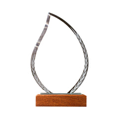 Leaf Shaped Crystal Trophy With Wooden Base