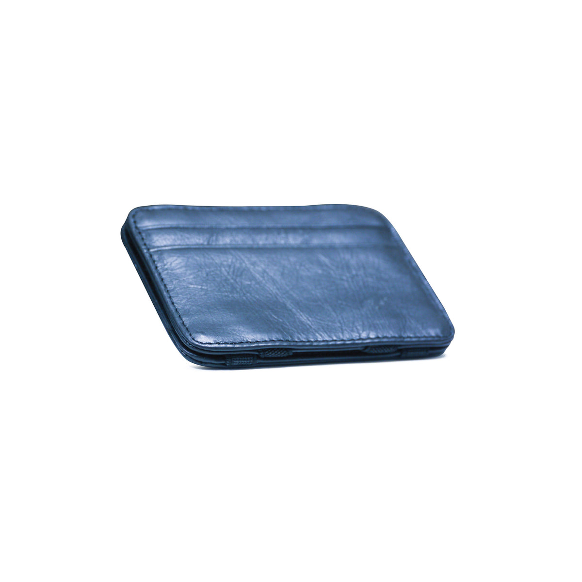 Leather card holder with both side opening Blue