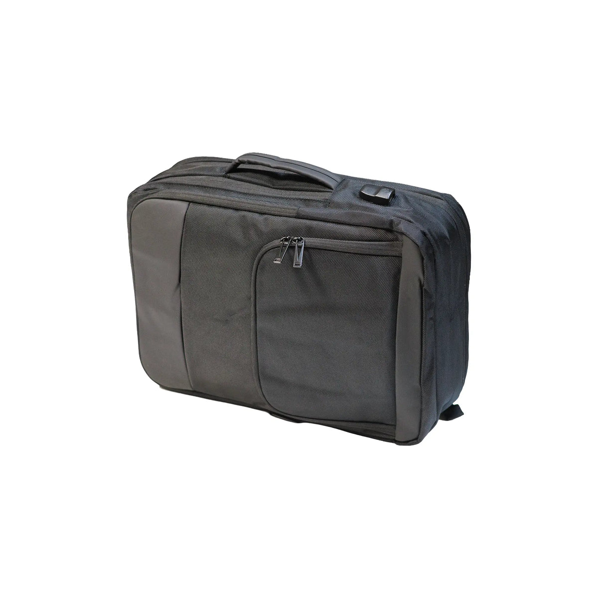 Black executive laptop backpack with USB charging port and multiple compartments