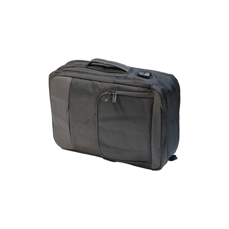Black executive laptop backpack with USB charging port and multiple compartments