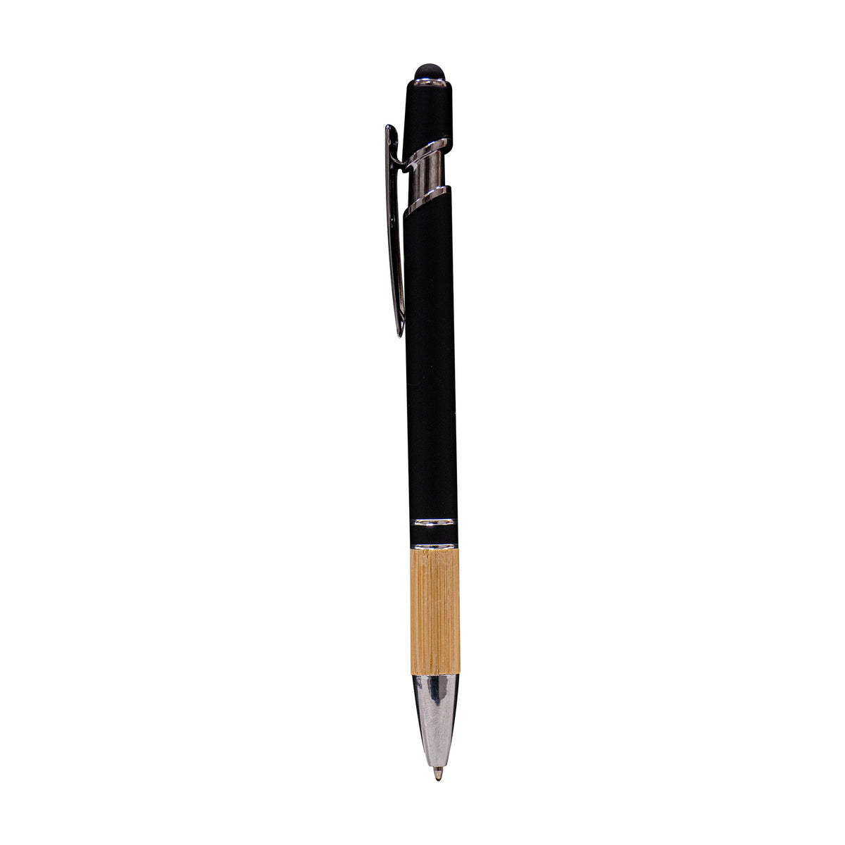 Metal Pen With Stylus and Bamboo Grip Black
