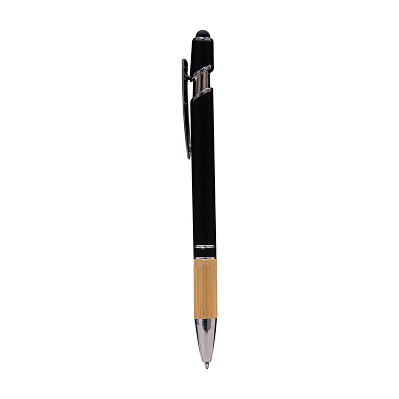 Metal Pen With Stylus and Bamboo Grip Black