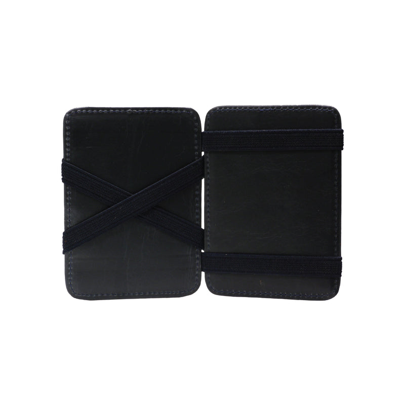 Leather card holder with both side opening Black