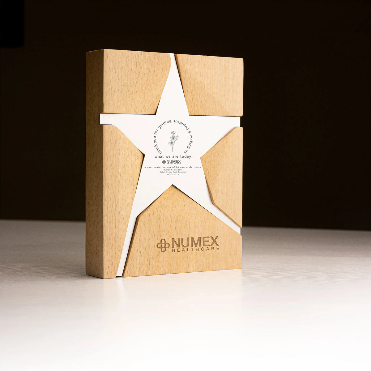 Wooden Trophy With Metal Star Silver