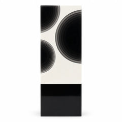 Two-tone crystal award with black orbit circle motif on white face